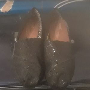 Tom's slip on black sparkle wide shoes 6.5